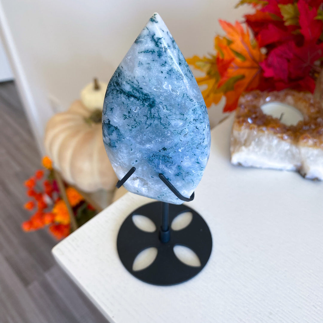 Moss Agate Flame on Stand 