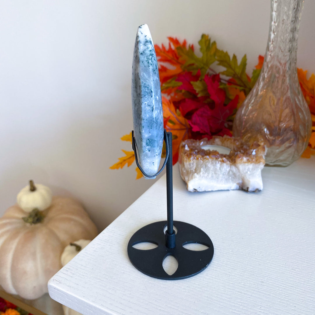 Moss Agate Flame on Stand 