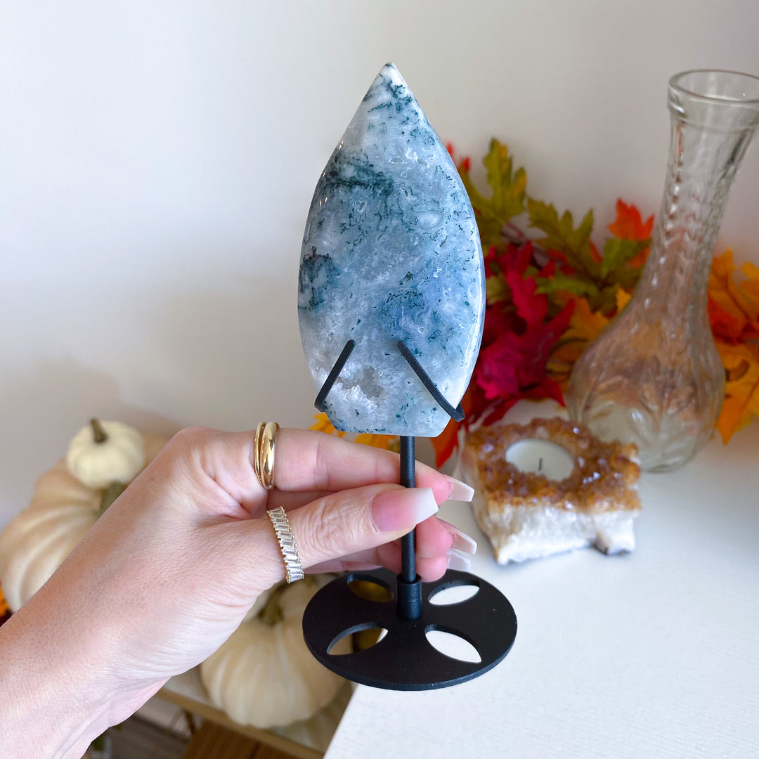 Moss Agate Flame on Stand 