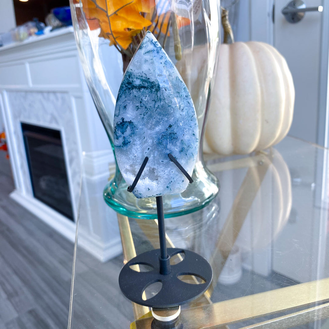 Moss Agate Flame on Stand 