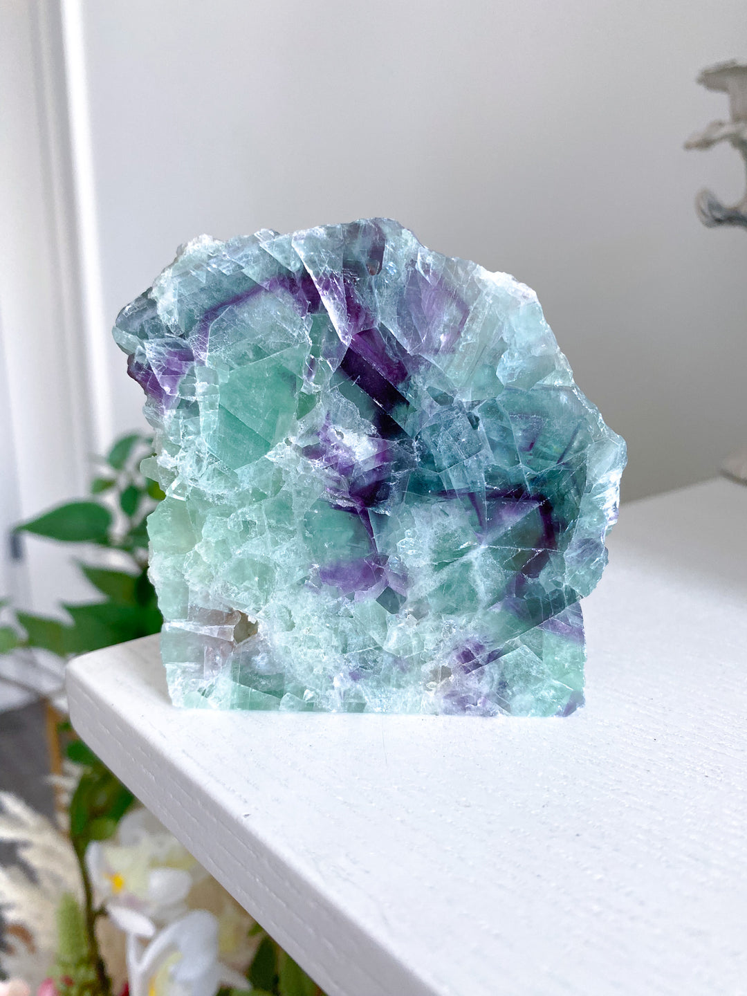 Purple and Green Rainbow Fluorite Slab 