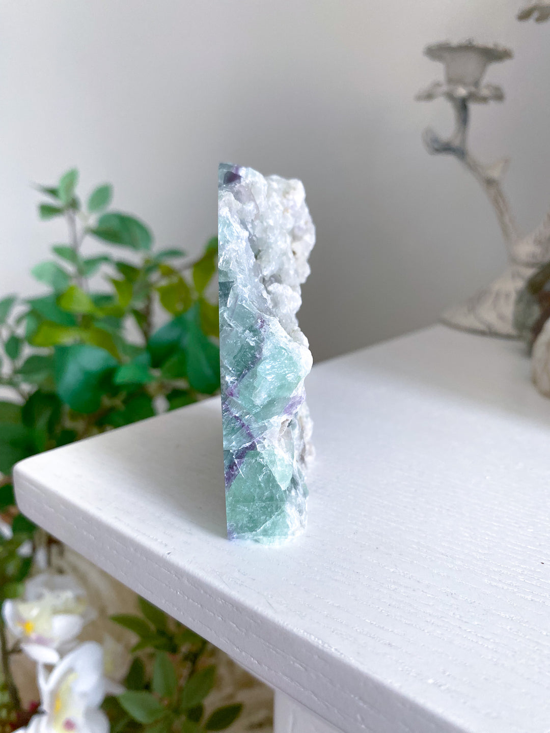 Purple and Green Rainbow Fluorite Slab 