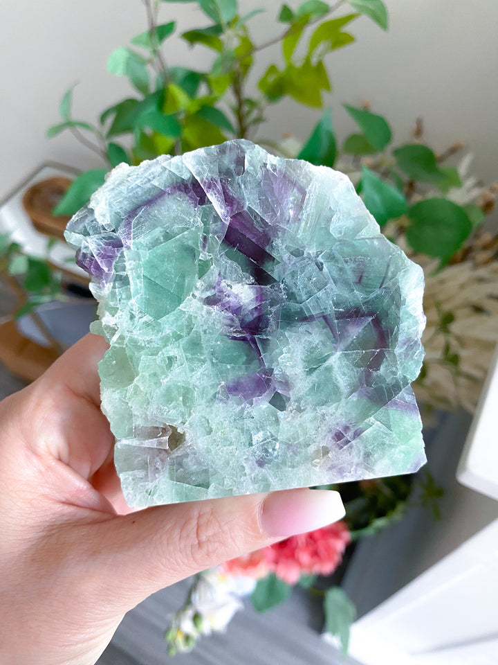 Purple and Green Rainbow Fluorite Slab 
