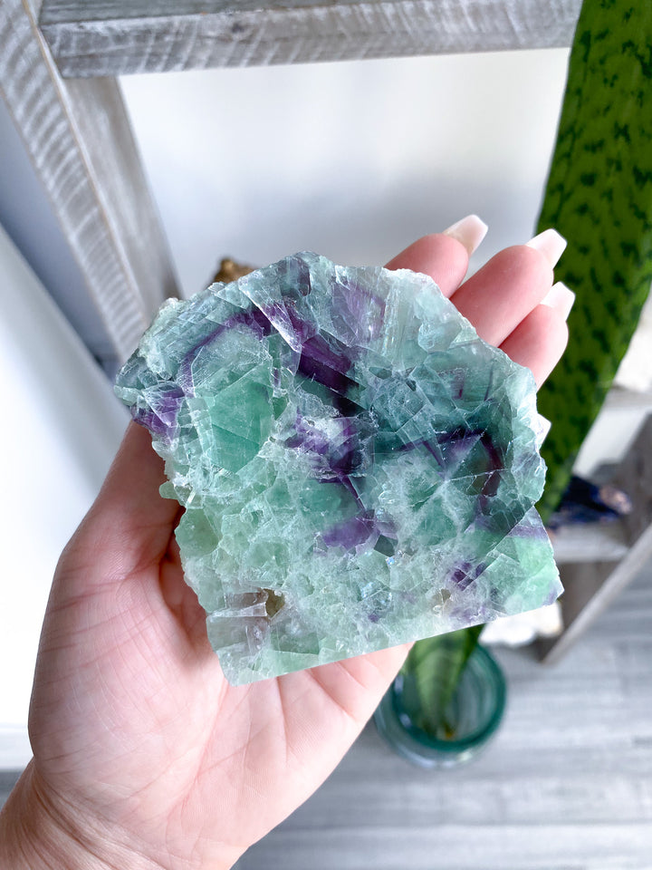 Purple and Green Rainbow Fluorite Slab 