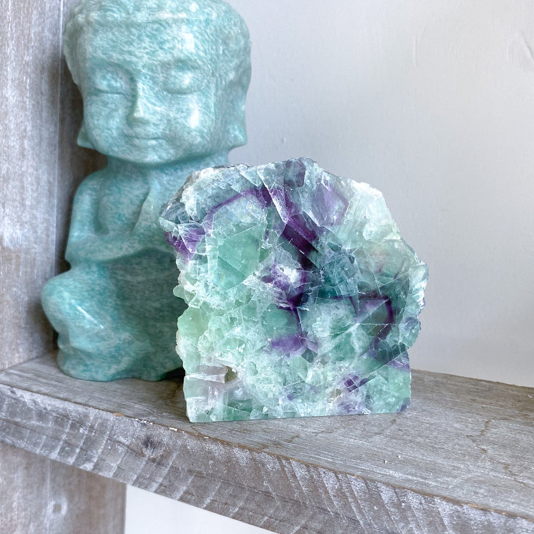 Purple and Green Rainbow Fluorite Slab 