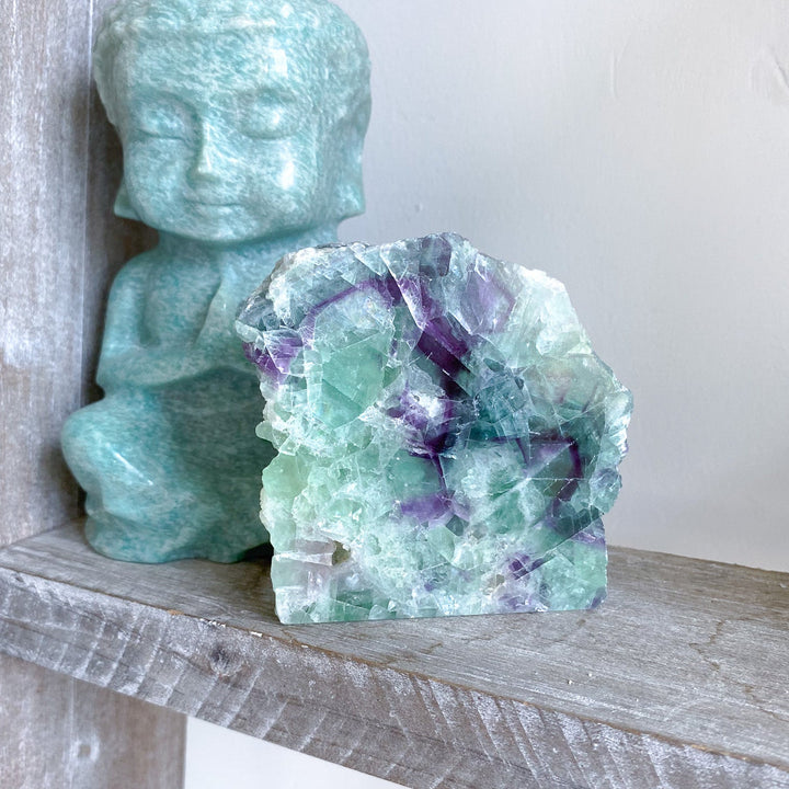 Purple and Green Rainbow Fluorite Slab 
