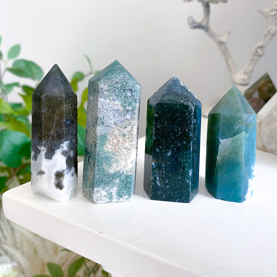 Moss Agate Tower Point 2" - Imperfect