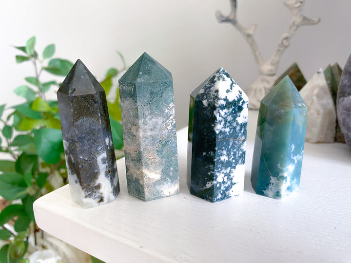 Moss Agate Tower Point 2" - Imperfect