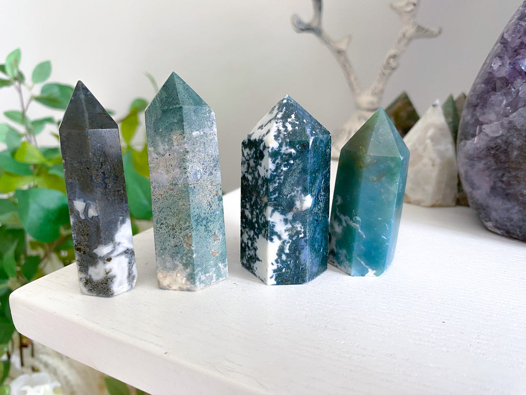 Moss Agate Tower Point 2" - Imperfect