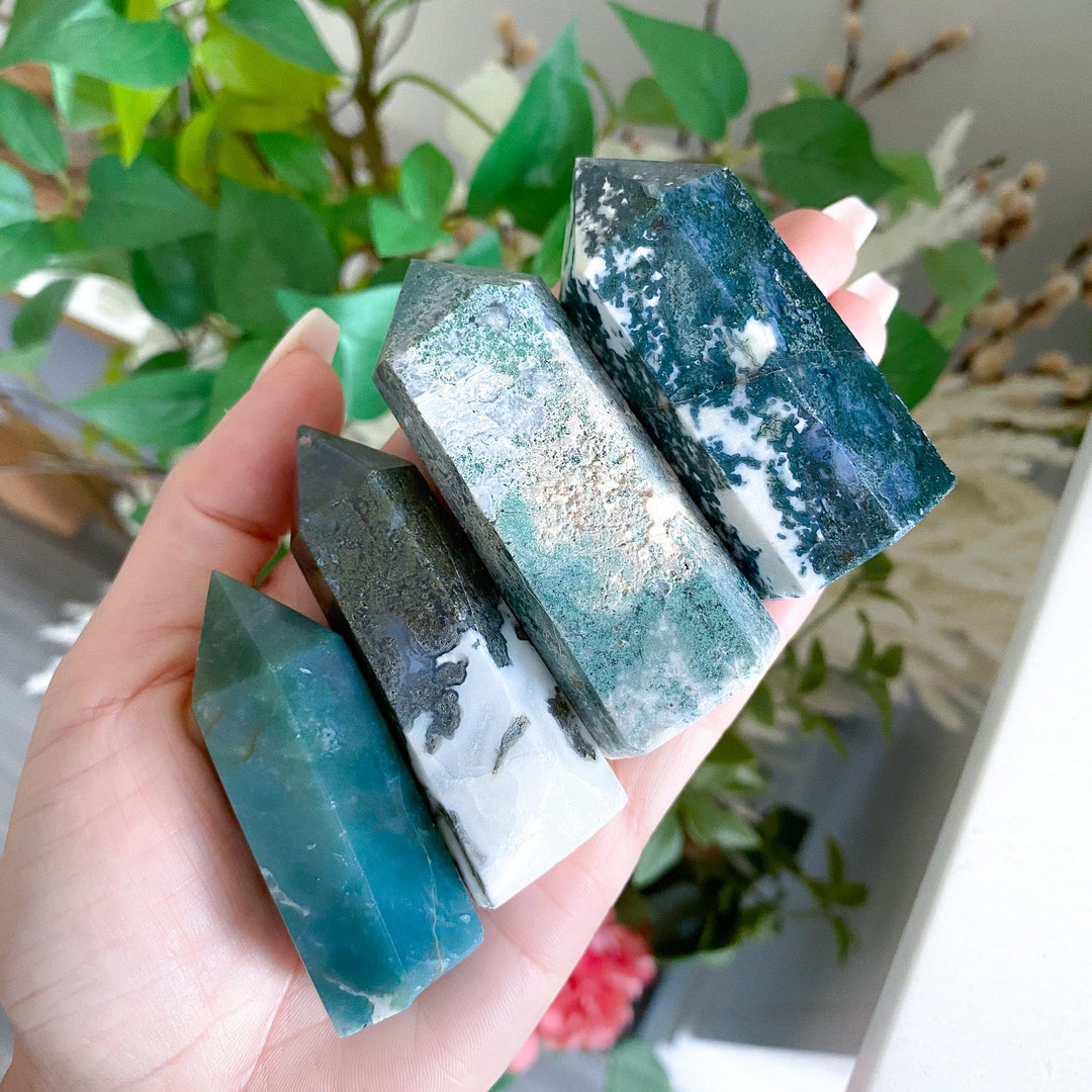 Moss Agate Tower Point 2" - Imperfect