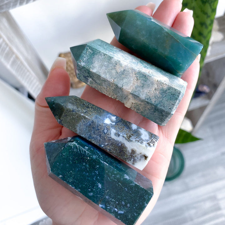 Moss Agate Tower Point 2" - Imperfect