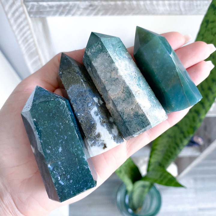 Moss Agate Tower Point 2" - Imperfect