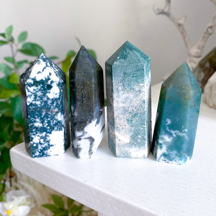 Moss Agate Tower Point 2" - Imperfect