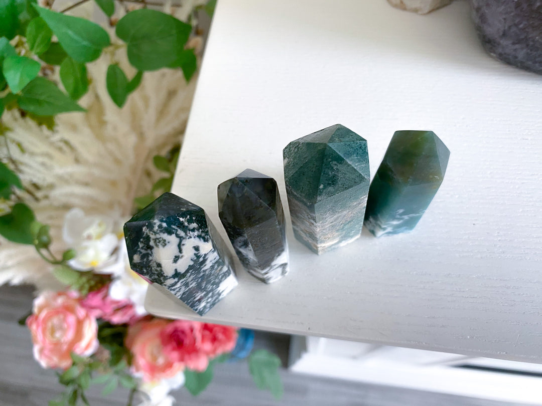 Moss Agate Tower Point 2" - Imperfect