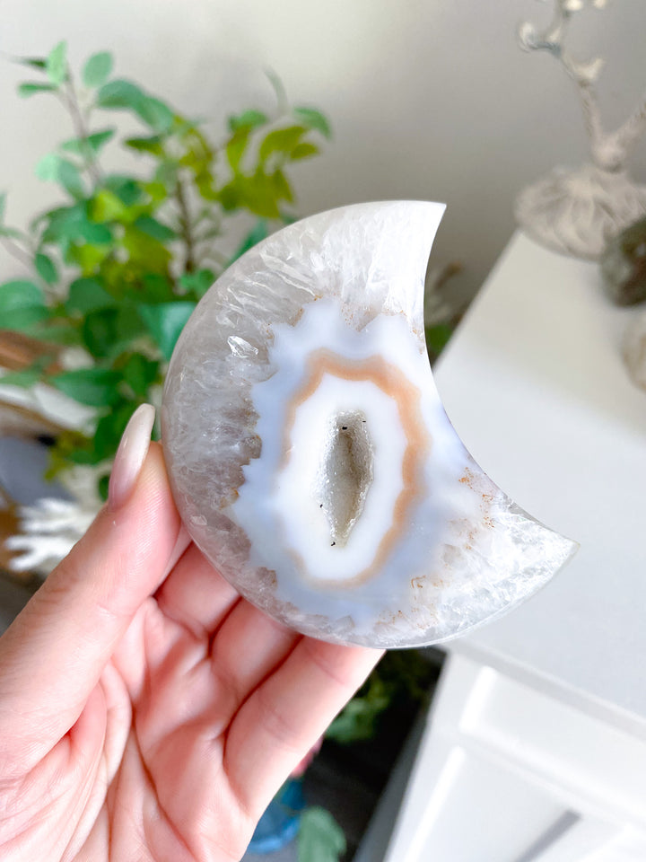 Druzy Peach, Grey Agate Moon 