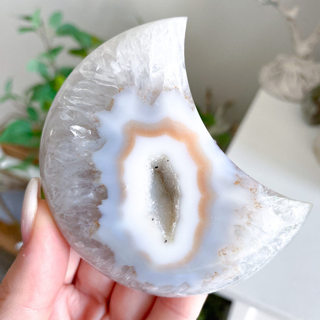 Druzy Peach, Grey Agate Moon 