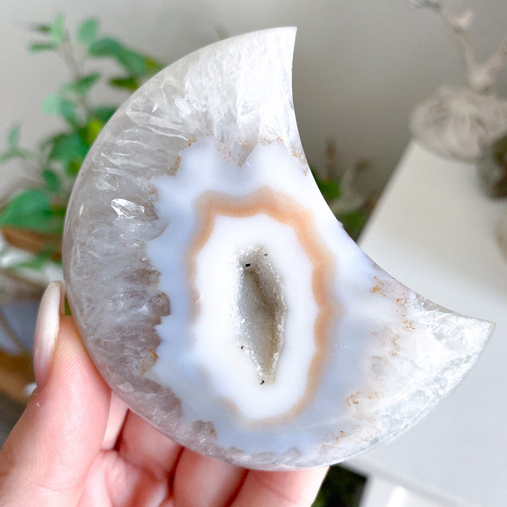 Druzy Peach, Grey Agate Moon 