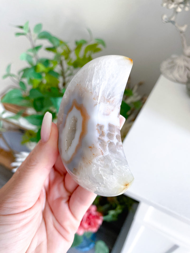 Druzy Peach, Grey Agate Moon 