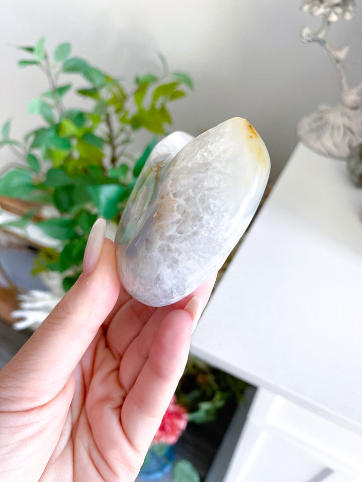 Druzy Peach, Grey Agate Moon 