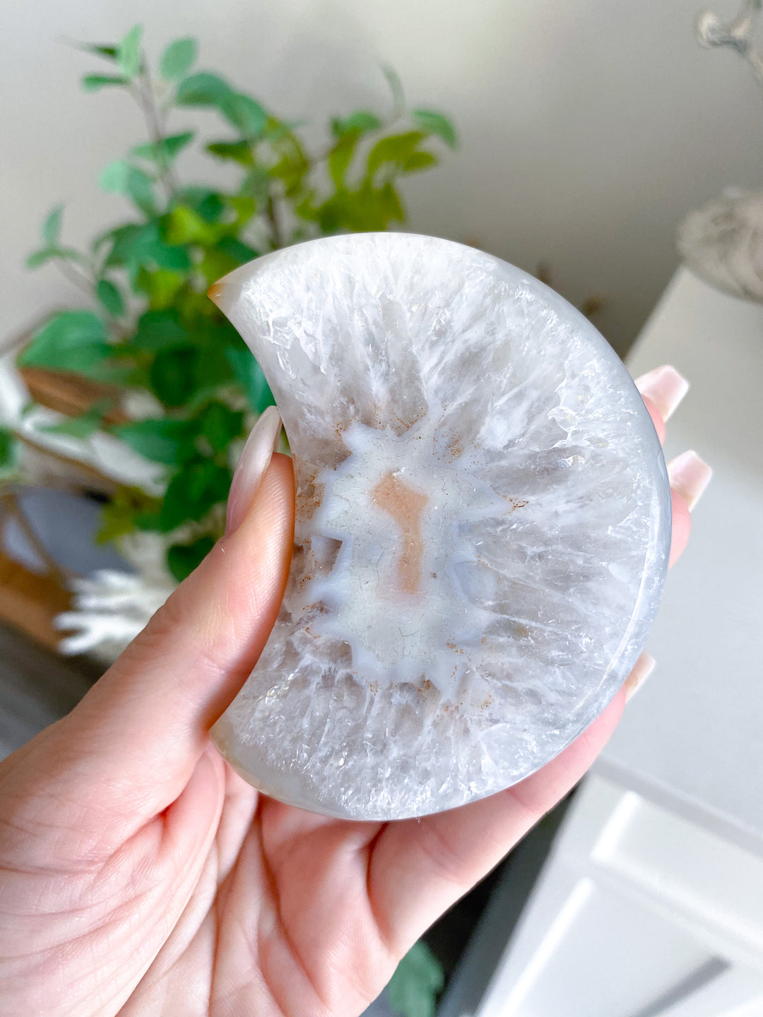 Druzy Peach, Grey Agate Moon 
