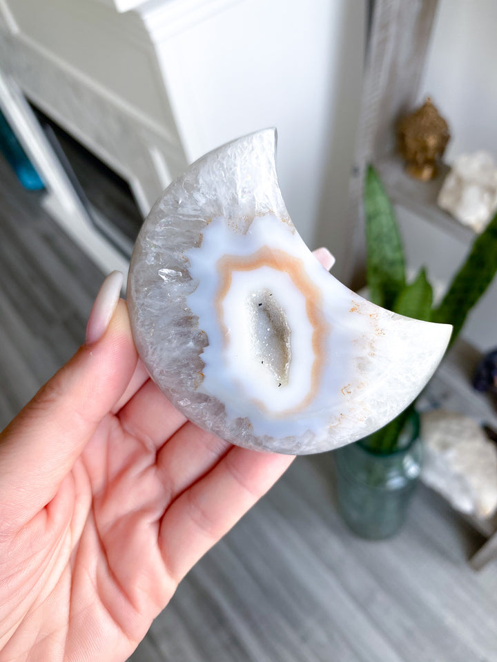 Druzy Peach, Grey Agate Moon 