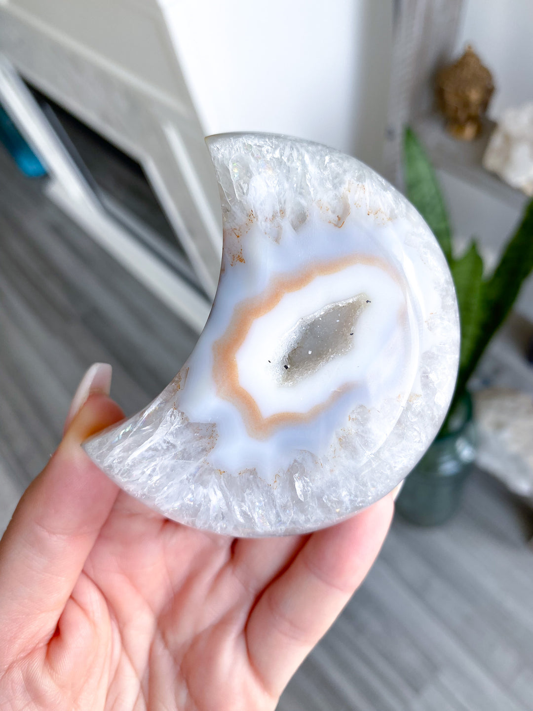 Druzy Peach, Grey Agate Moon 