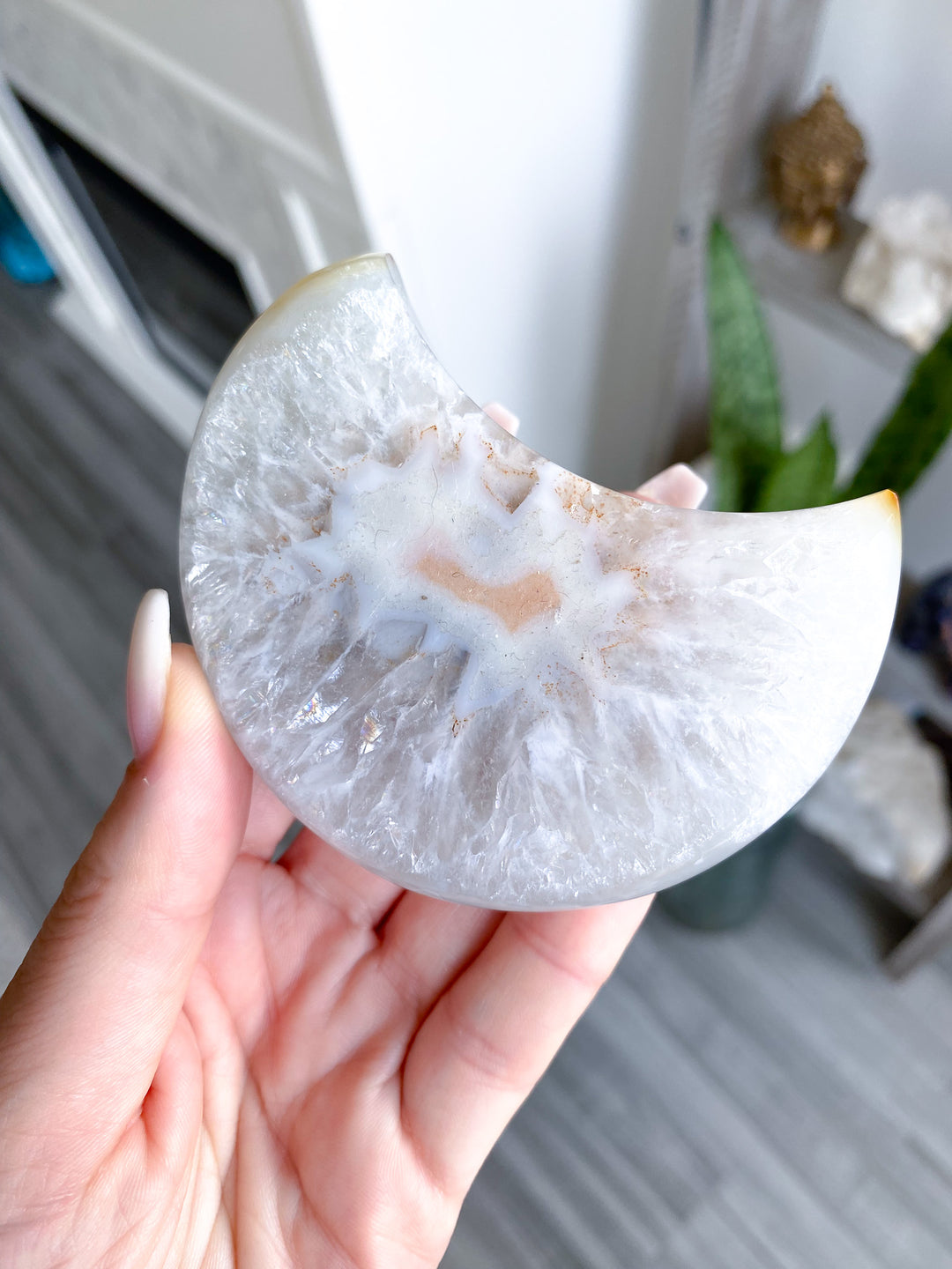 Druzy Peach, Grey Agate Moon 