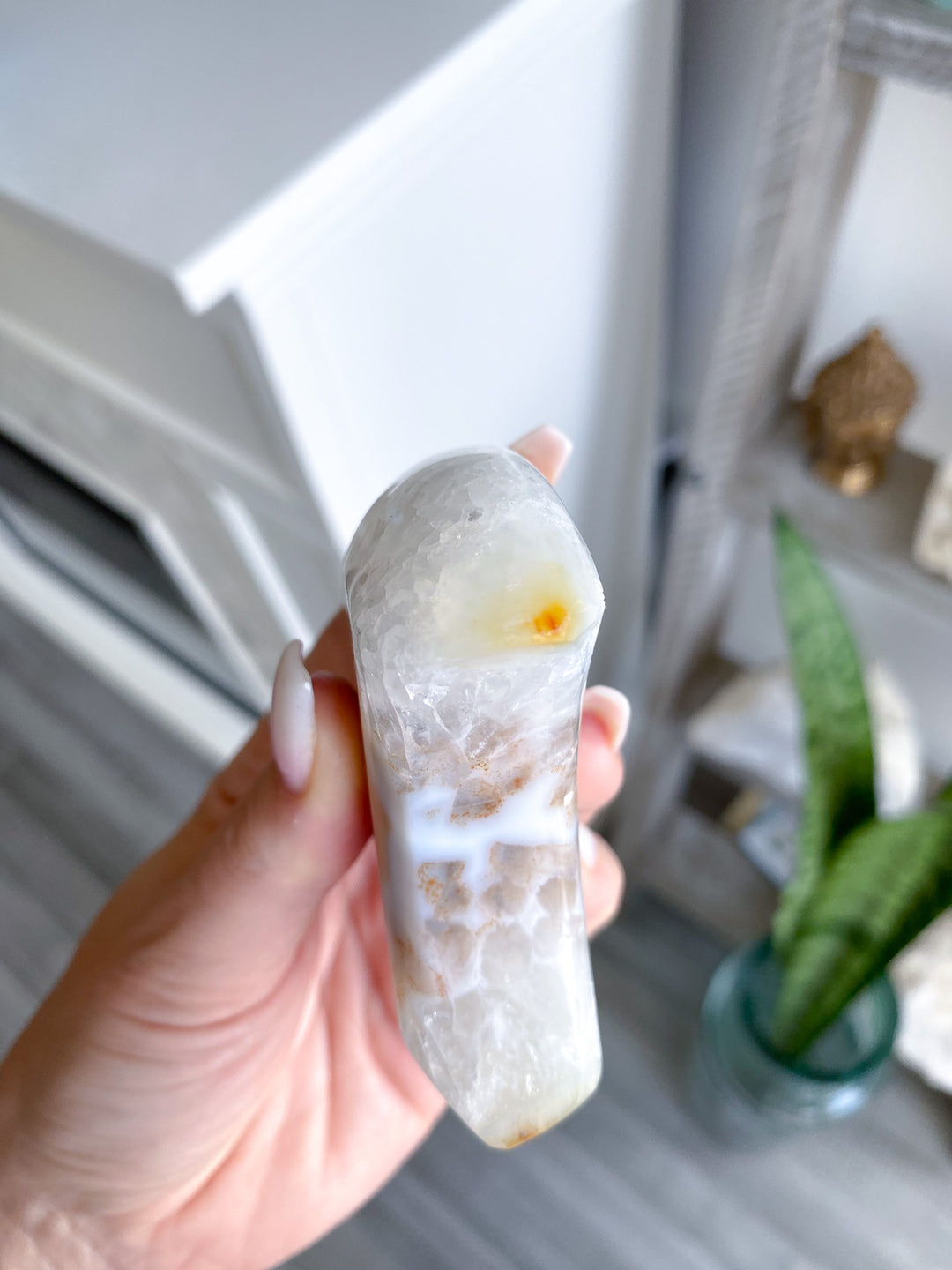 Druzy Peach, Grey Agate Moon 