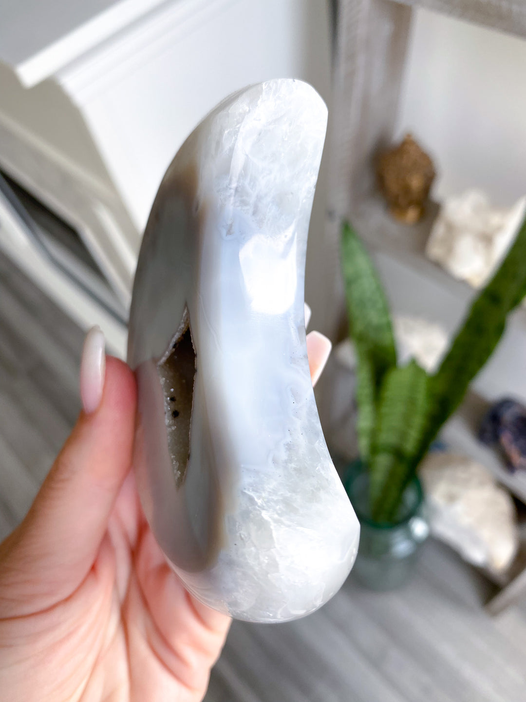 Gray Quartz Agate Moon 