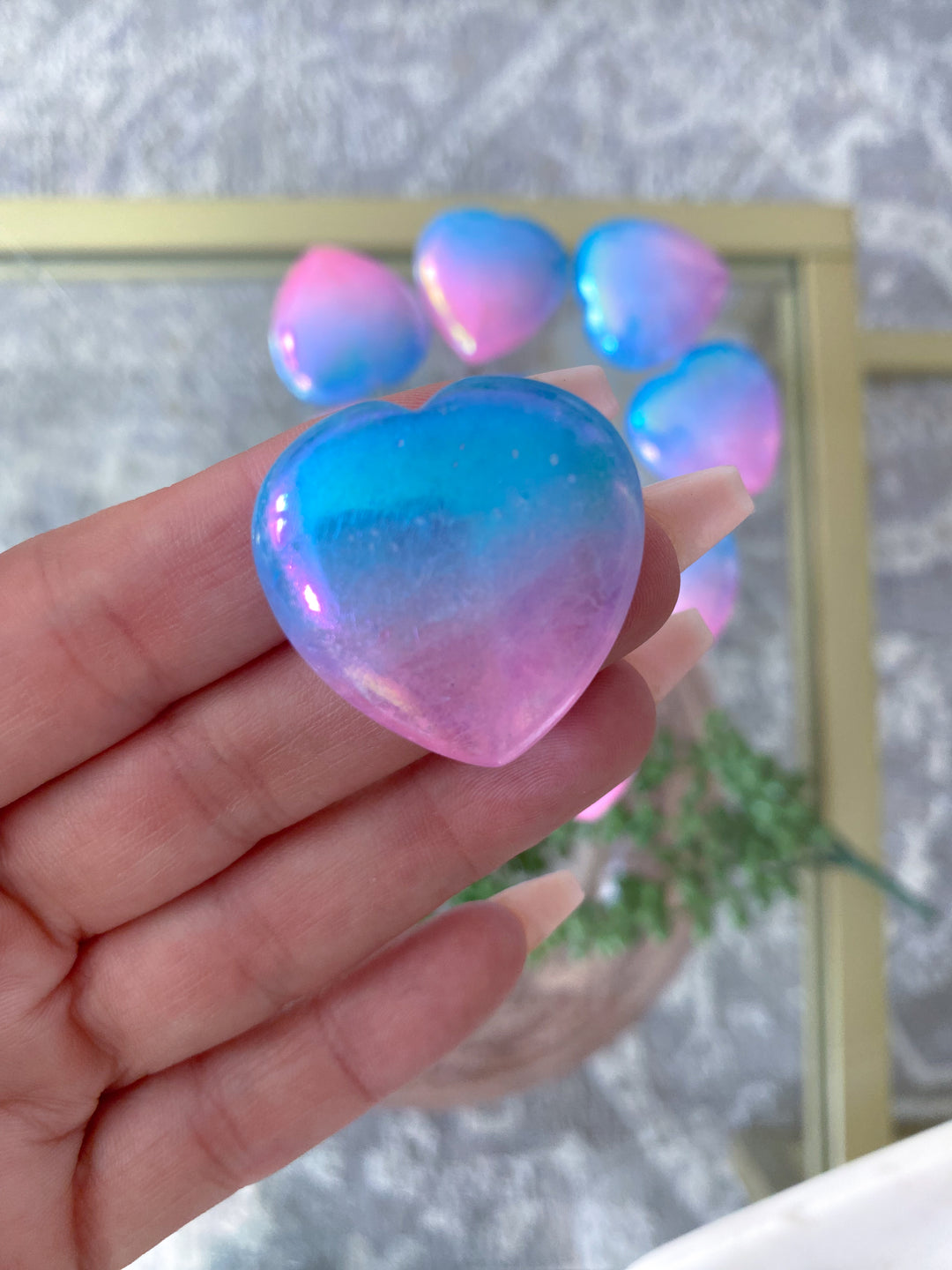 Aura Quartz Pink, Blue Heart