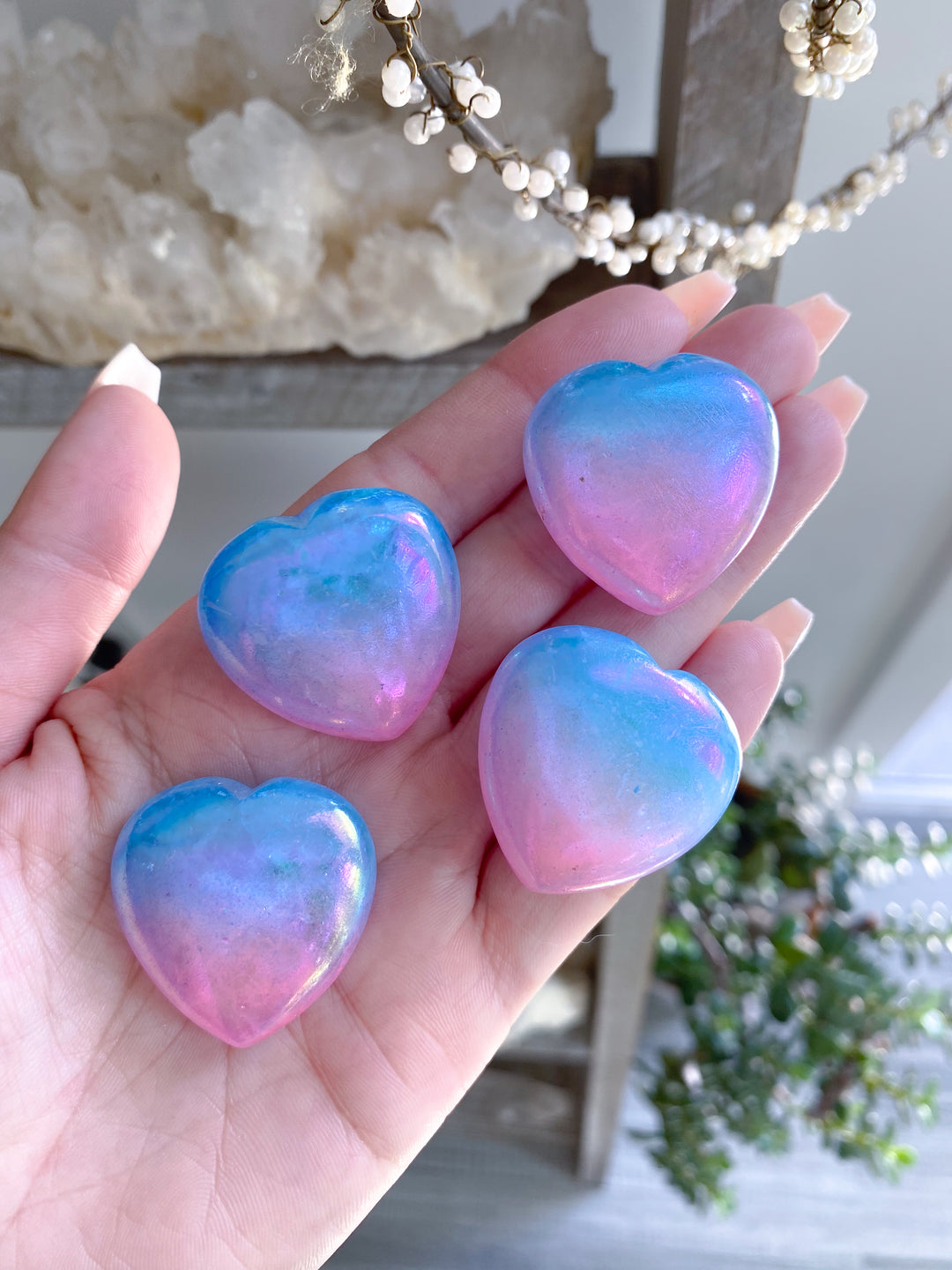 Aura Quartz Pink, Blue Heart