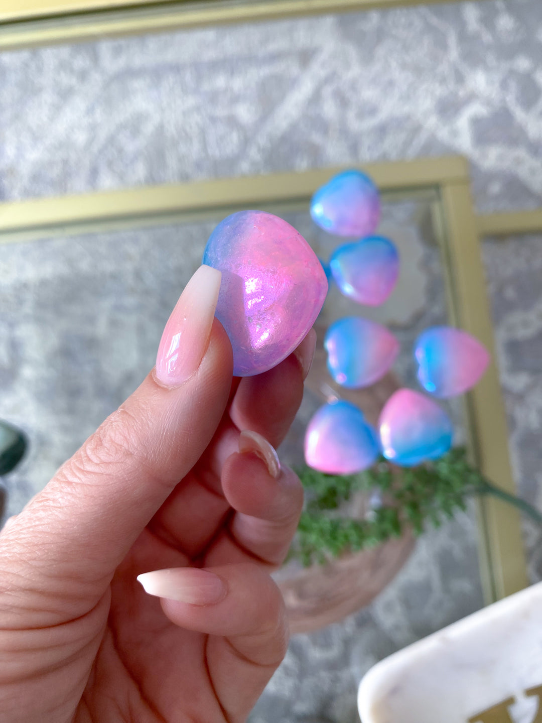 Aura Quartz Pink, Blue Heart