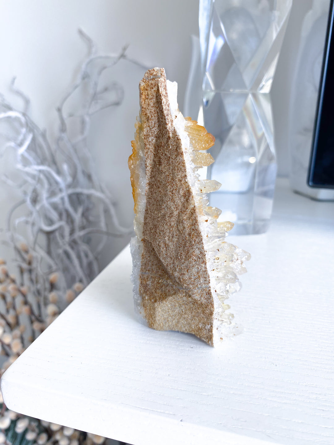 Standing Iron Coated Quartz with Siderite Cluster #1