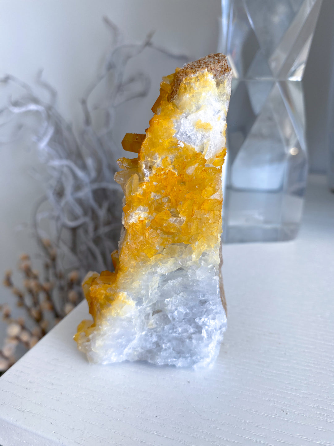 Standing Iron Coated Quartz with Siderite Cluster #1