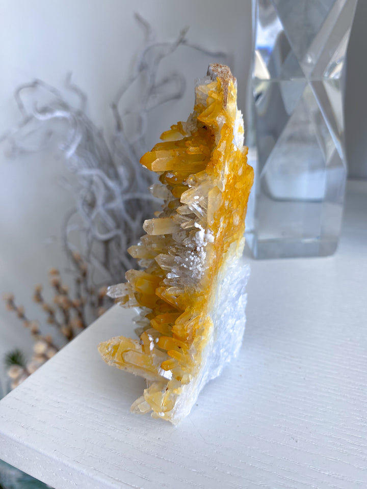 Standing Iron Coated Quartz with Siderite Cluster #1