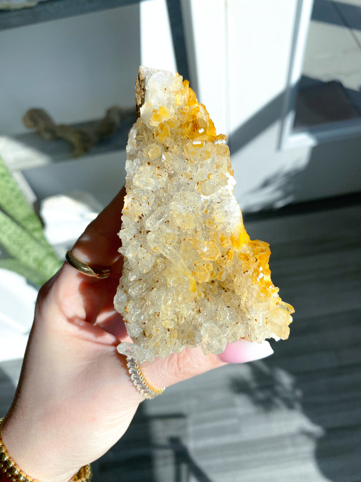 Standing Iron Coated Quartz with Siderite Cluster #1