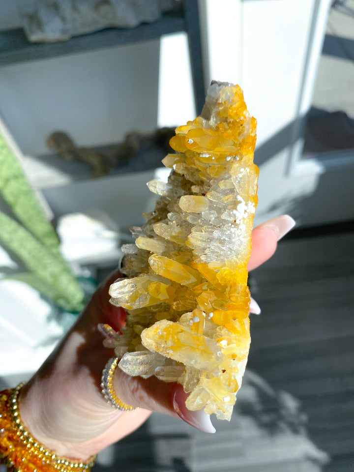 Standing Iron Coated Quartz with Siderite Cluster #1