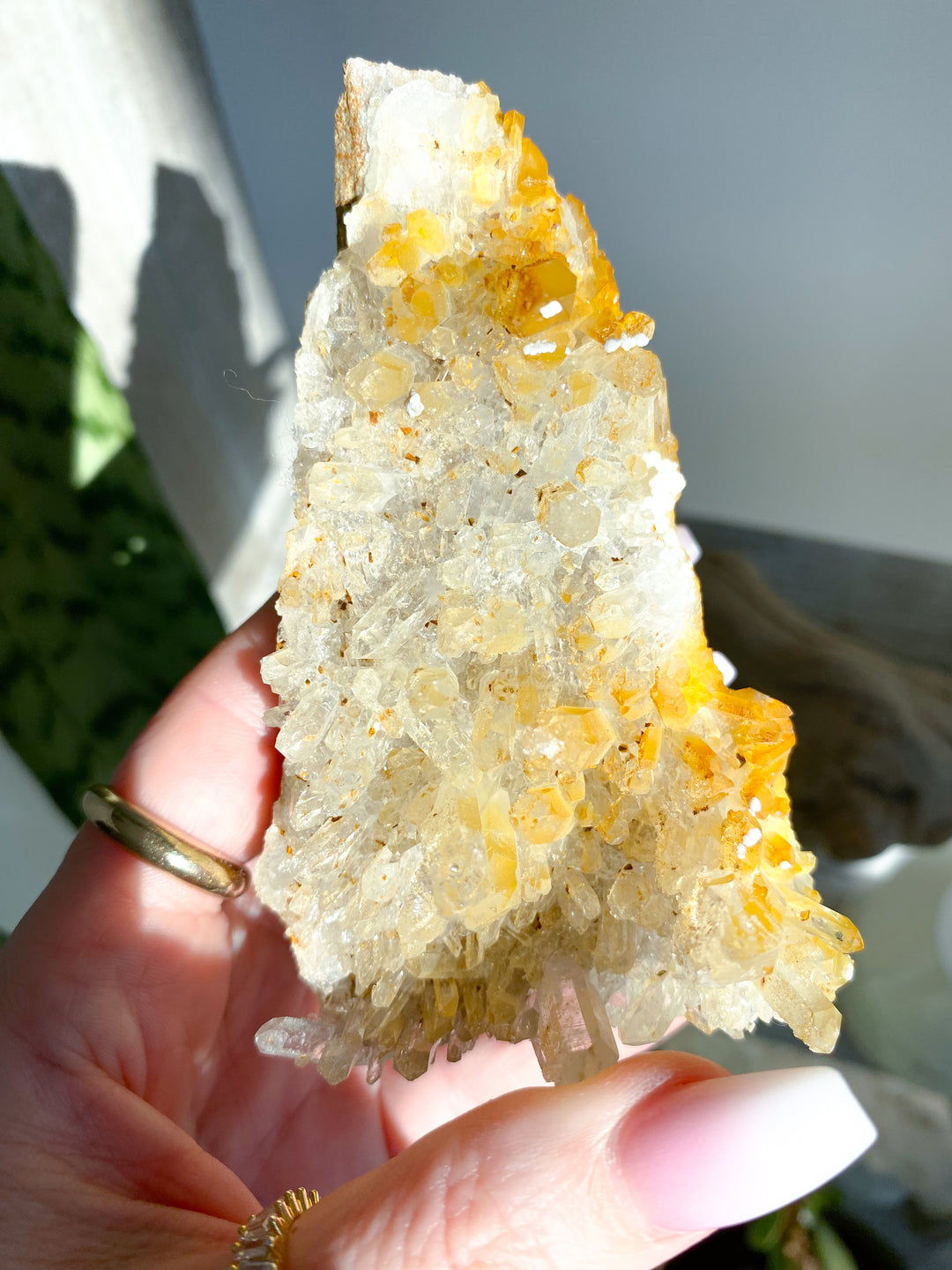 Standing Iron Coated Quartz with Siderite Cluster #1
