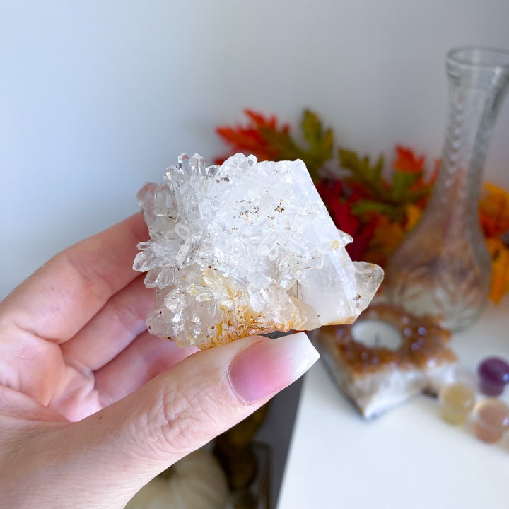Iron Coated Quartz Cluster with Needles, Siderite 