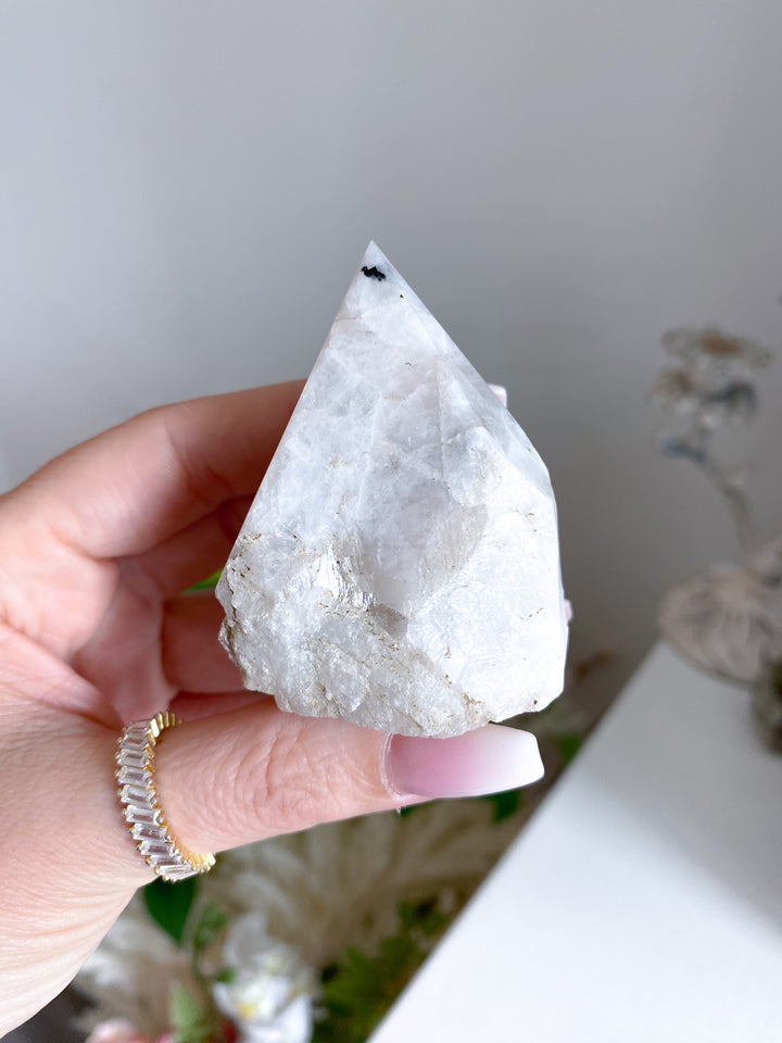 White Rainbow Moonstone Top Polish Point 
