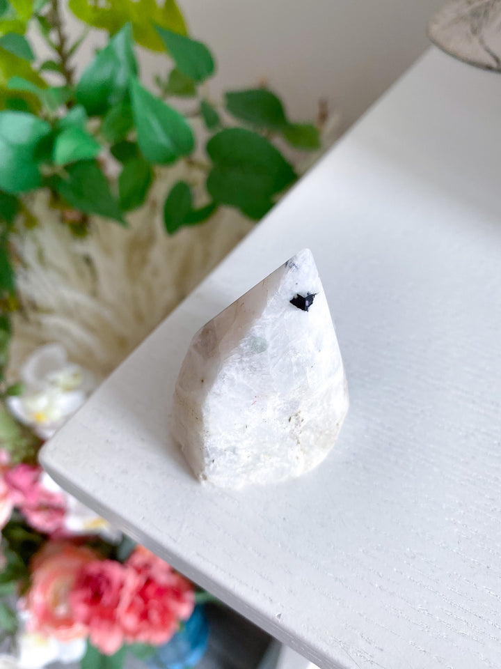 White Rainbow Moonstone Top Polish Point 