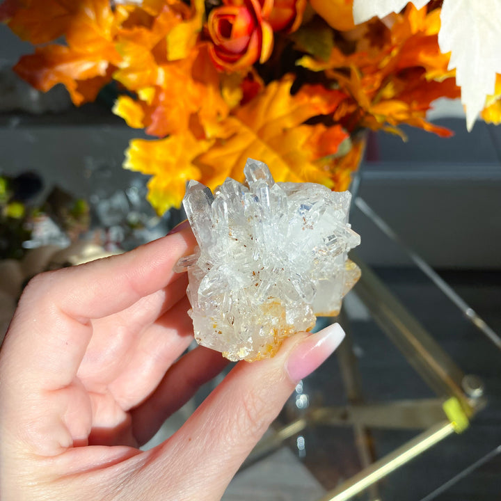 Iron Coated Quartz Cluster with Needles, Siderite 