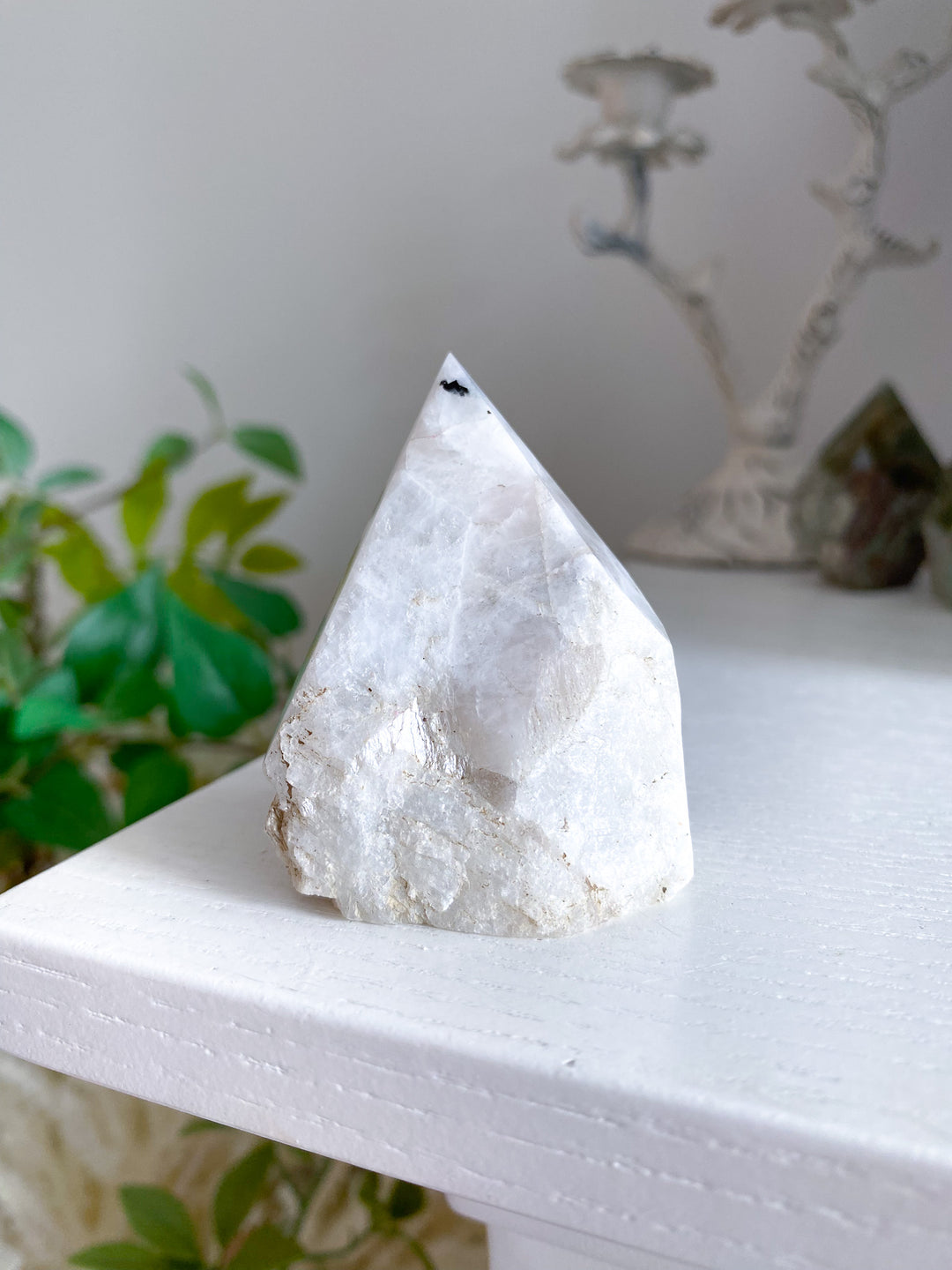 White Rainbow Moonstone Top Polish Point 