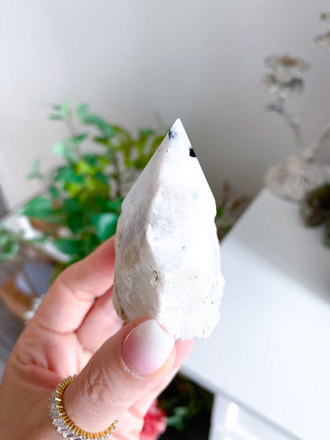 White Rainbow Moonstone Top Polish Point 