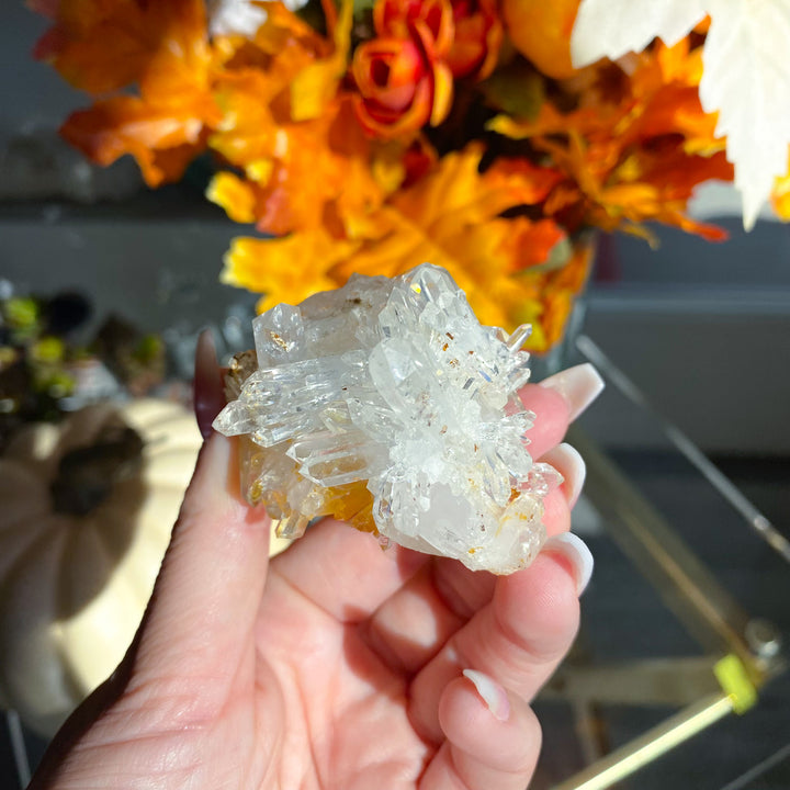 Iron Coated Quartz Cluster with Needles, Siderite 