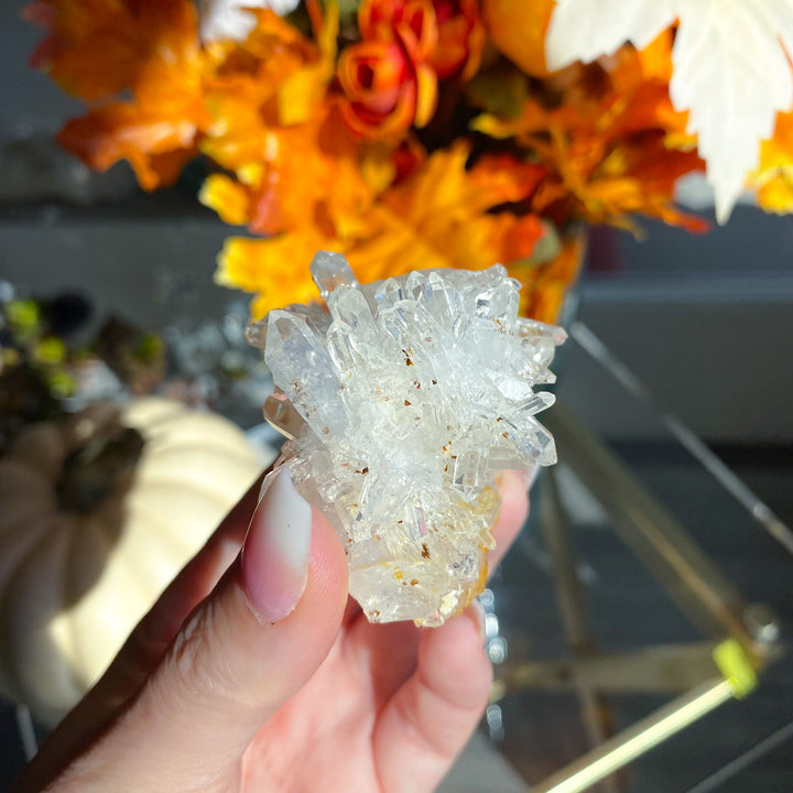 Iron Coated Quartz Cluster with Needles, Siderite 