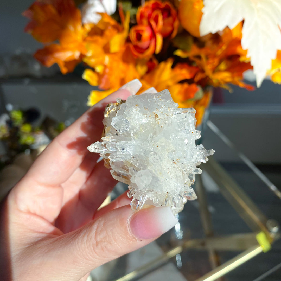 Iron Coated Quartz Cluster with Needles, Siderite 