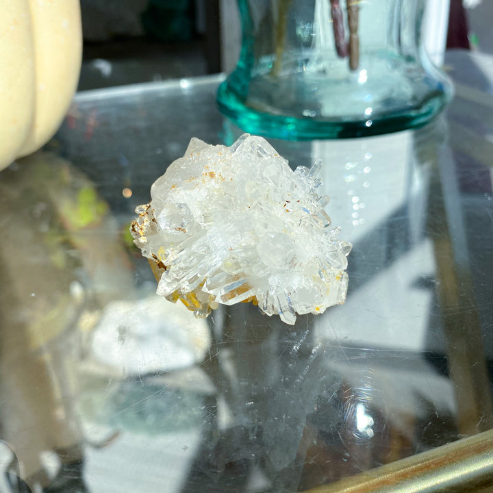 Iron Coated Quartz Cluster with Needles, Siderite 