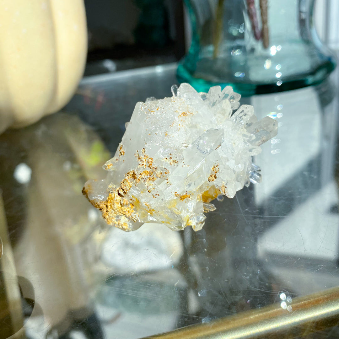 Iron Coated Quartz Cluster with Needles, Siderite 