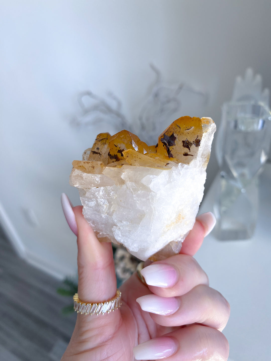 Iron Coated Quartz with Siderite Cluster #2